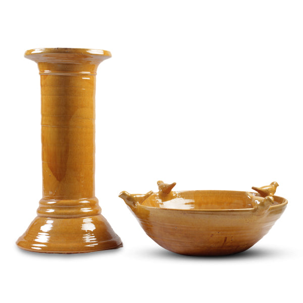 Mustard Bird Bowl with Stand